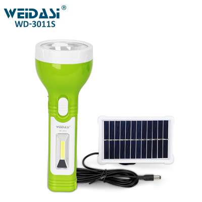 Rechargeable solar torch light LED flashlight with side light high power camping torch